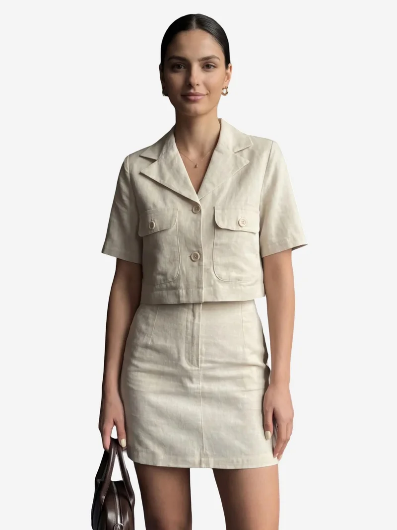 MY FASHION Short Sleeve Crop Shirt & Mini Skirt Two-Piece Set